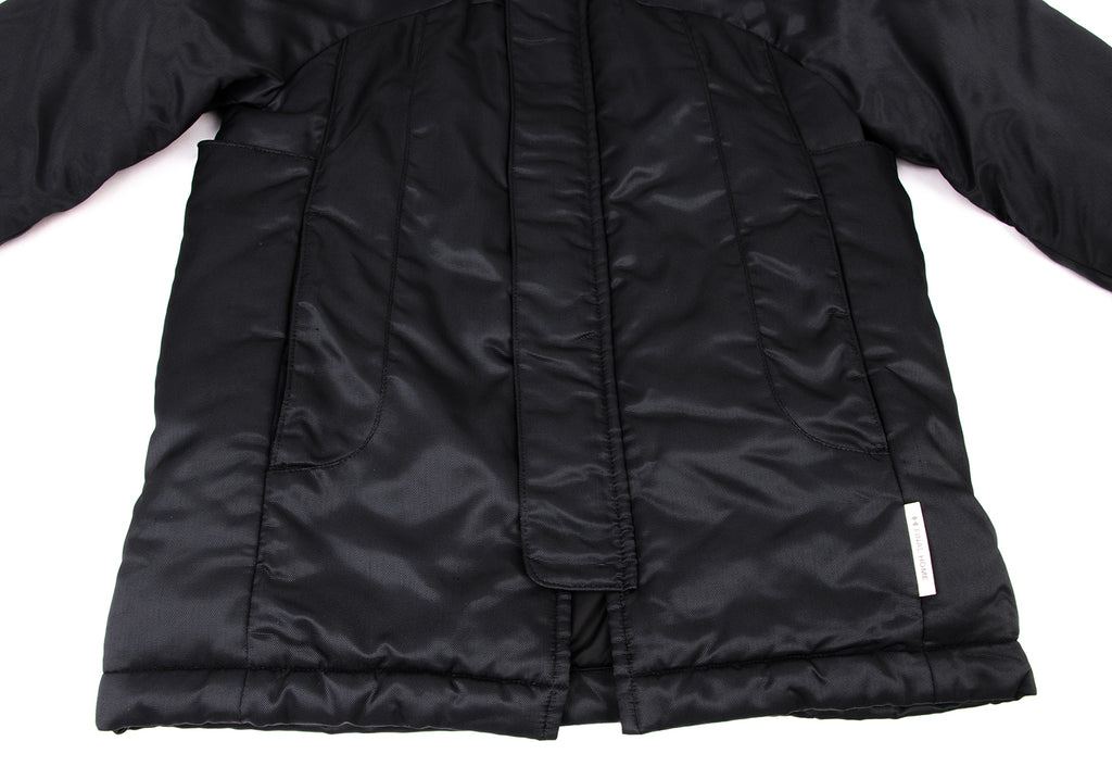 ISSEY MIYAKE JAPAN. FINAL HOME. Black Nylon Padded Back Layered Hooded Jacket
