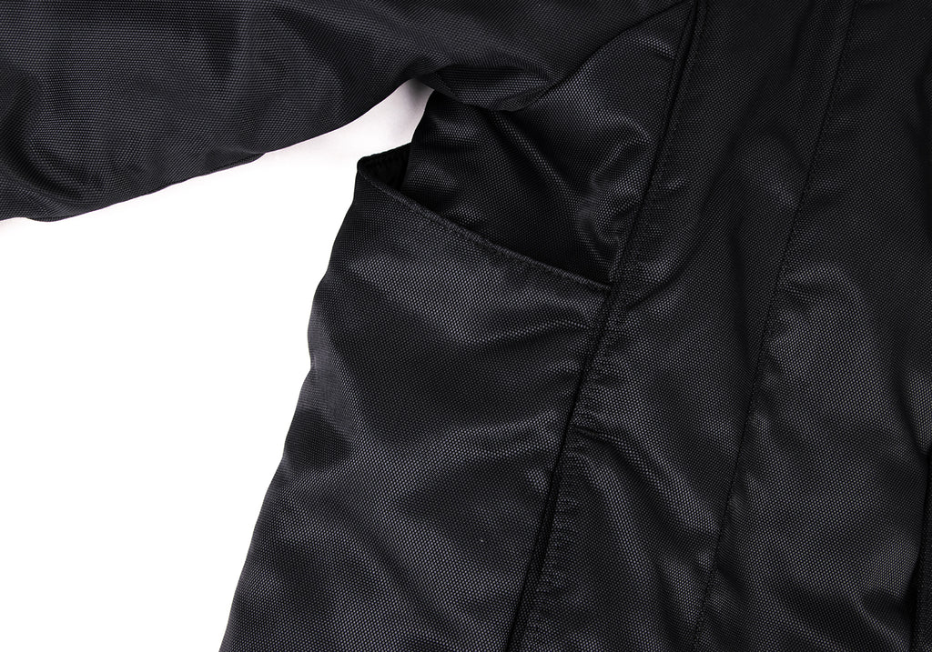 ISSEY MIYAKE JAPAN. FINAL HOME. Black Nylon Padded Back Layered Hooded Jacket