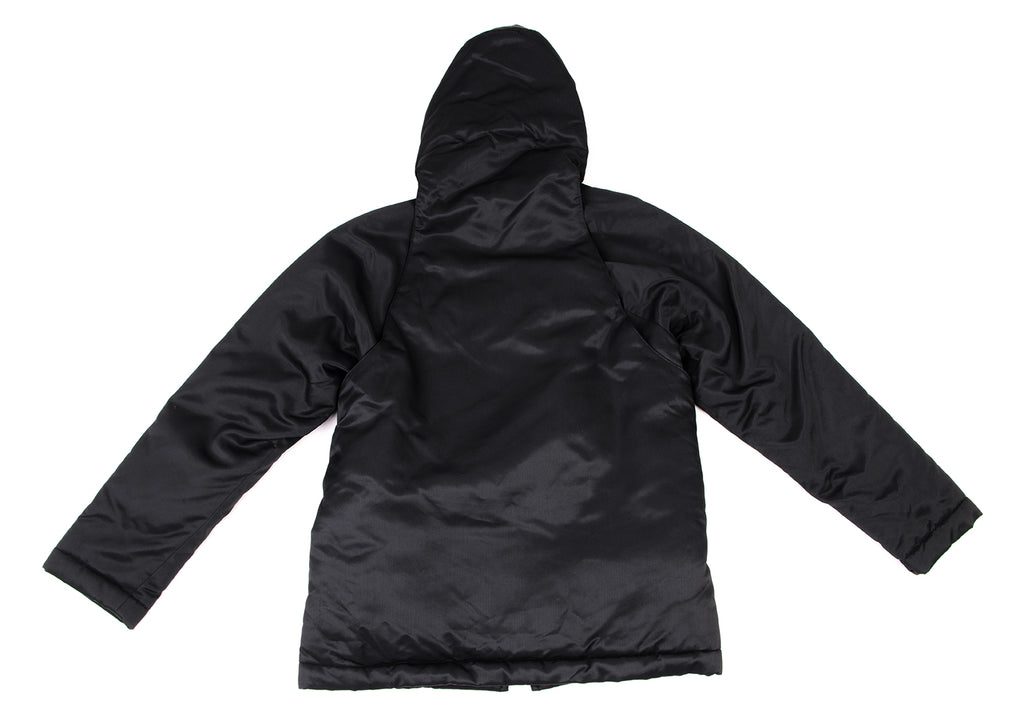 ISSEY MIYAKE JAPAN. FINAL HOME. Black Nylon Padded Back Layered Hooded Jacket