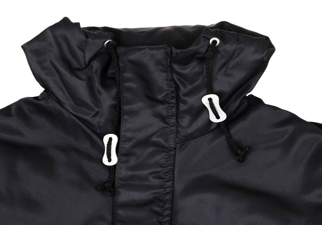 ISSEY MIYAKE JAPAN. FINAL HOME. Black Nylon Padded Back Layered Hooded Jacket