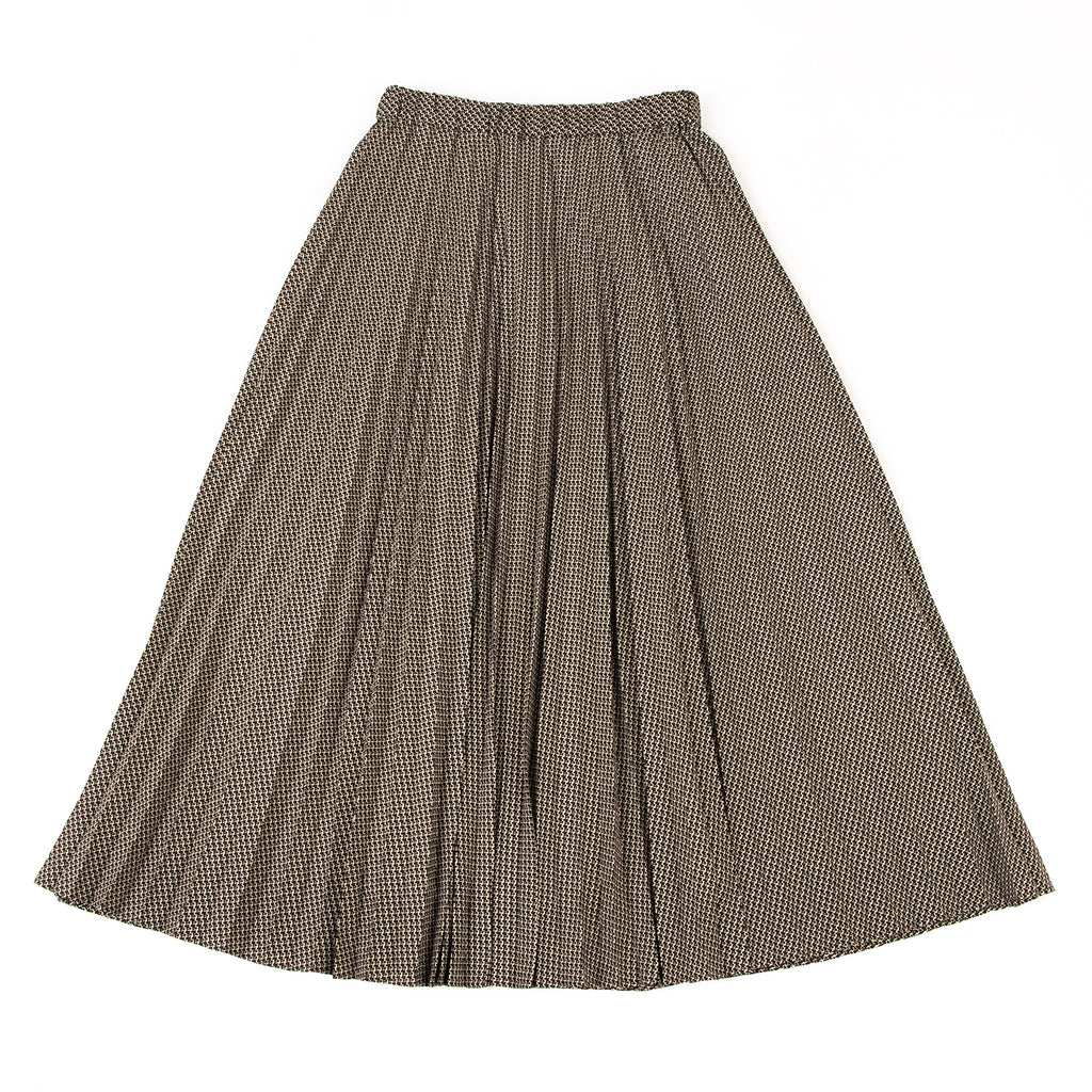 Leilian Japan. Black, Beige Patterned Pleats Poly Skirt
