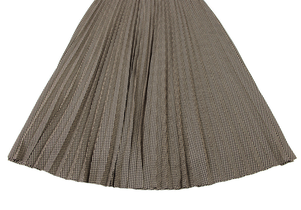 Leilian Japan. Black, Beige Patterned Pleats Poly Skirt