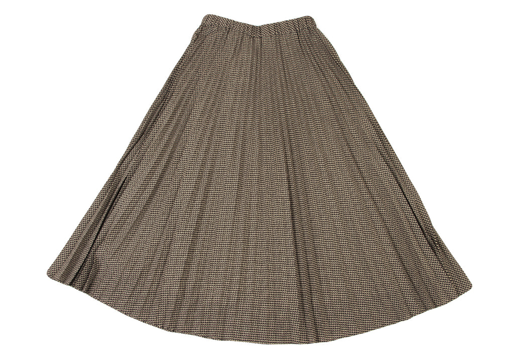Leilian Japan. Black, Beige Patterned Pleats Poly Skirt