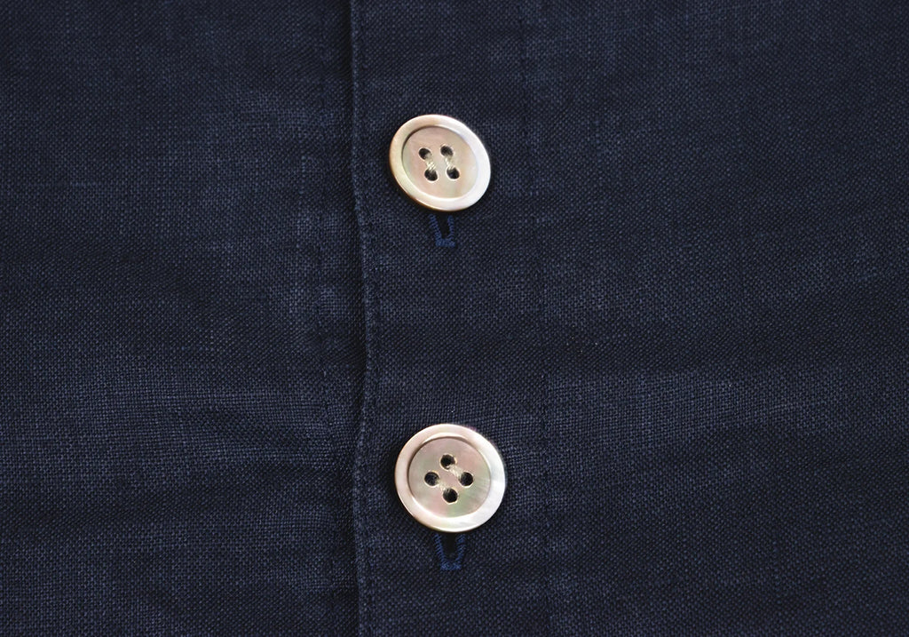 Mademoiselle NON NON Japan. Navy Back Button Short Sleeves Linen Dress