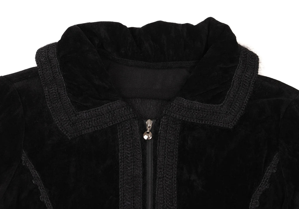 HIROKO KOSHINO HIROKO BIS JAPAN. Black Knit Taping Velour Zip Shirt Jacket