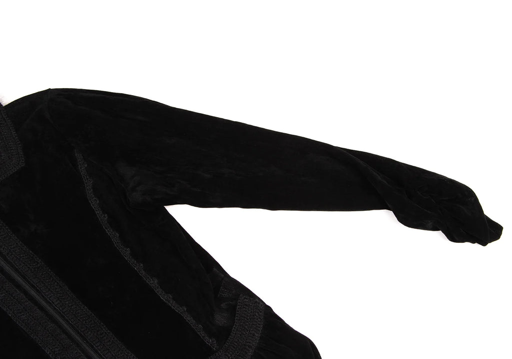 HIROKO KOSHINO HIROKO BIS JAPAN. Black Knit Taping Velour Zip Shirt Jacket