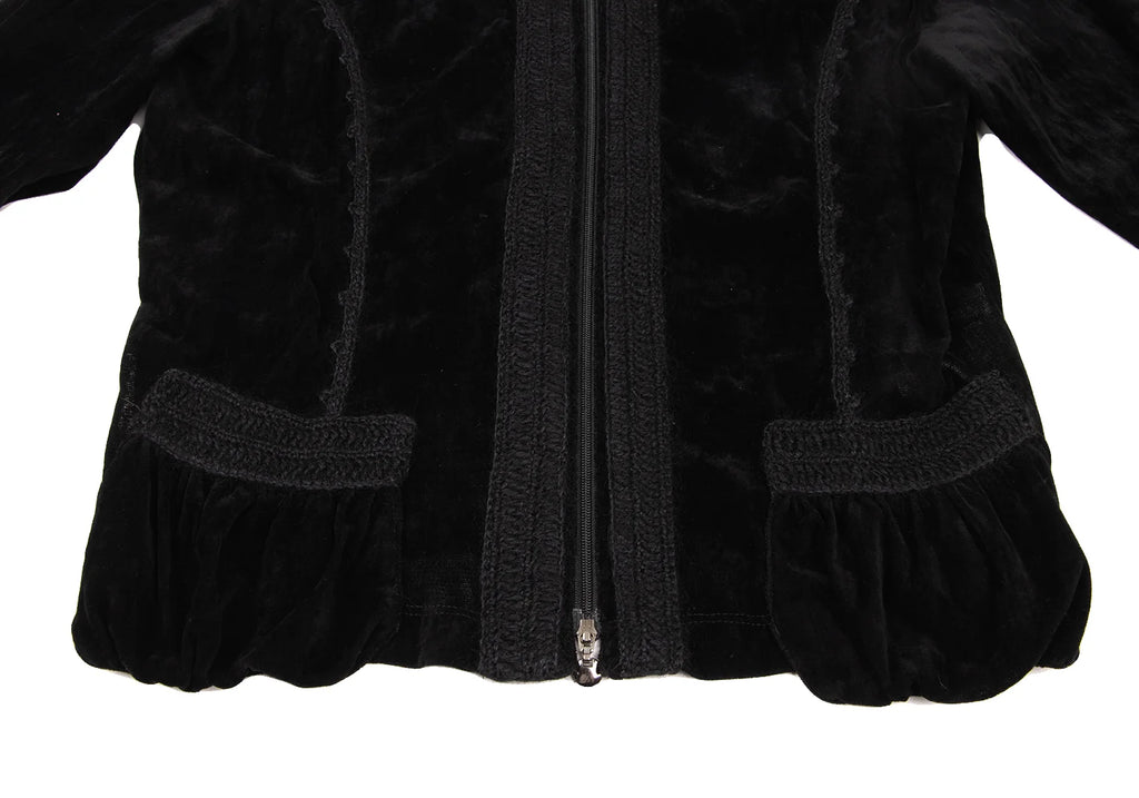 HIROKO KOSHINO HIROKO BIS JAPAN. Black Knit Taping Velour Zip Shirt Jacket