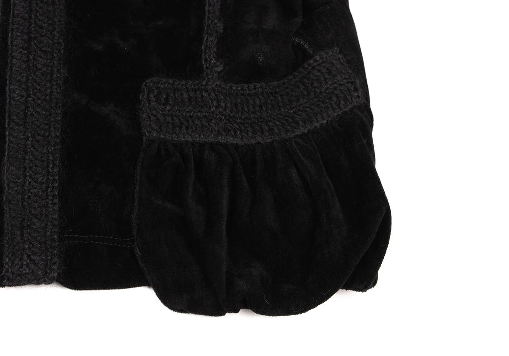 HIROKO KOSHINO HIROKO BIS JAPAN. Black Knit Taping Velour Zip Shirt Jacket