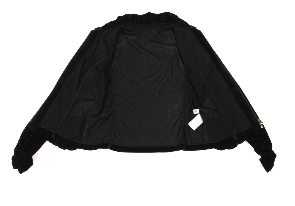 HIROKO KOSHINO HIROKO BIS JAPAN. Black Knit Taping Velour Zip Shirt Jacket