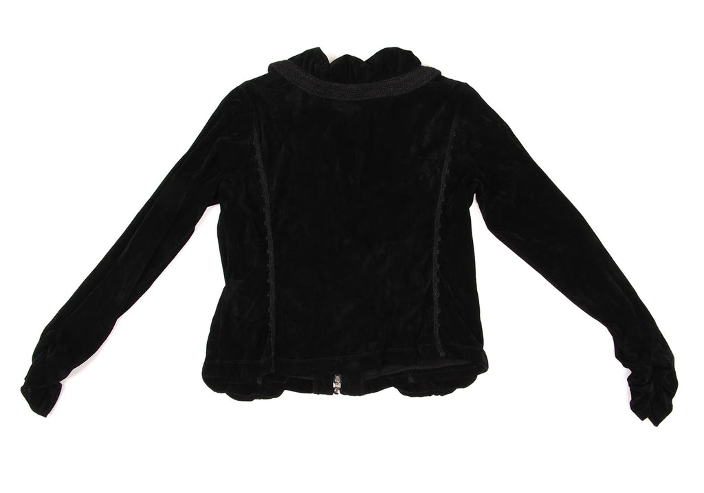 HIROKO KOSHINO HIROKO BIS JAPAN. Black Knit Taping Velour Zip Shirt Jacket