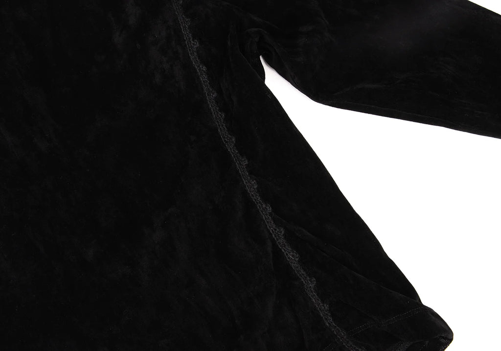 HIROKO KOSHINO HIROKO BIS JAPAN. Black Knit Taping Velour Zip Shirt Jacket