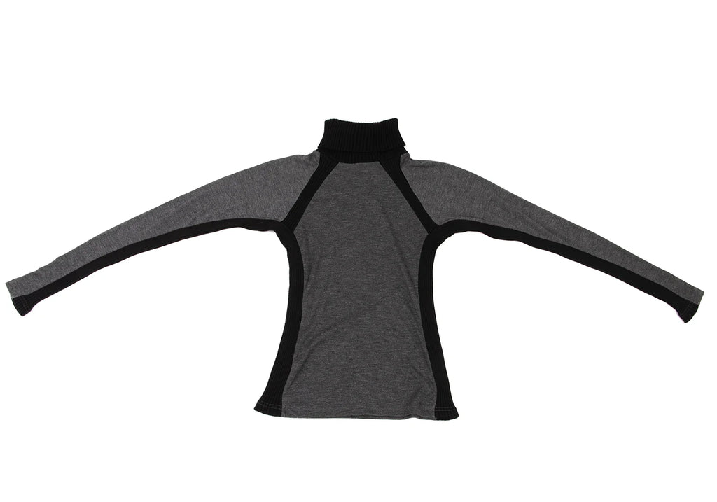 Jean Paul GAULTIER PARIS. Rib Switching Charcoal, Black Turtleneck Knit Top