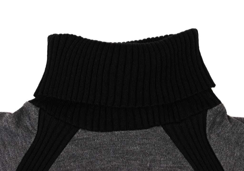 Jean Paul GAULTIER PARIS. Rib Switching Charcoal, Black Turtleneck Knit Top