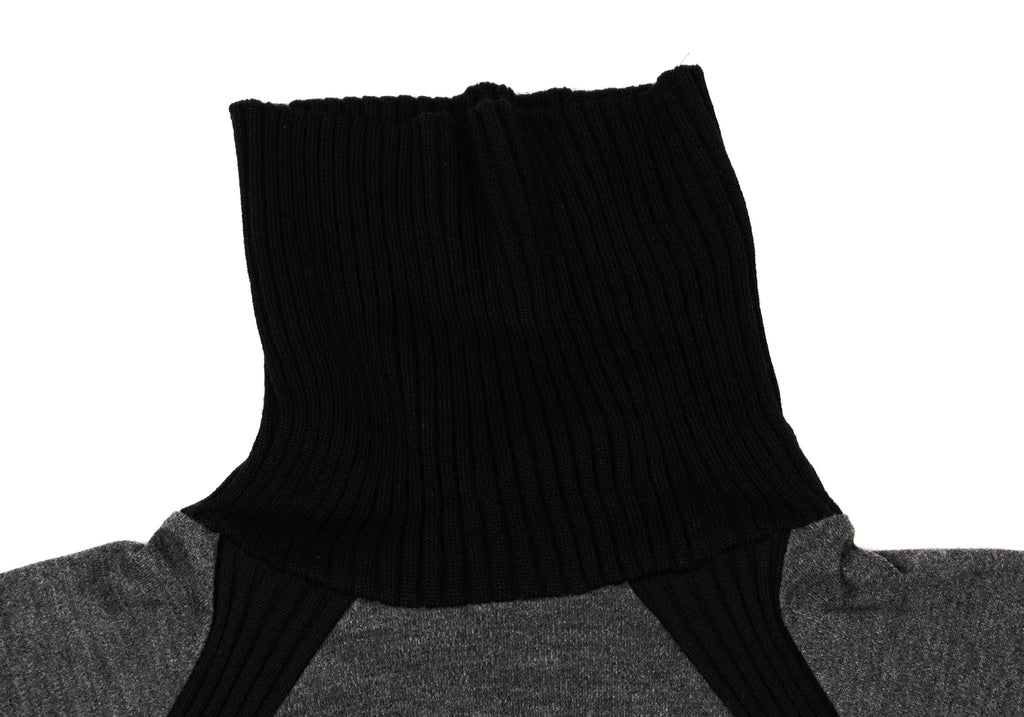 Jean Paul GAULTIER PARIS. Rib Switching Charcoal, Black Turtleneck Knit Top