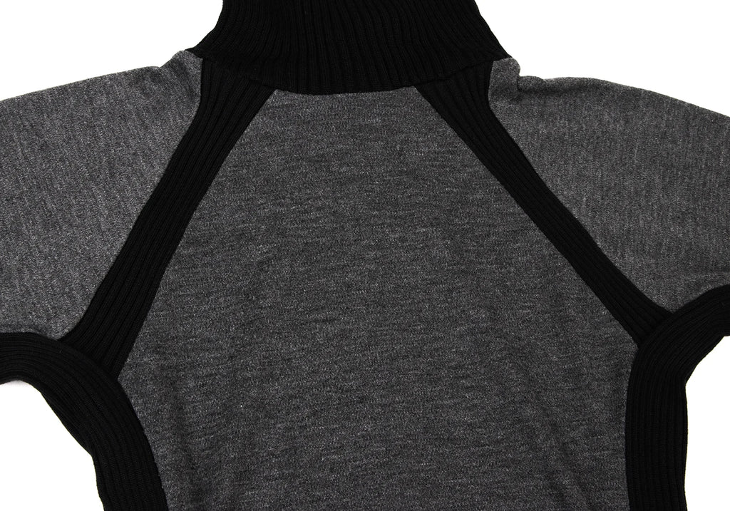 Jean Paul GAULTIER PARIS. Rib Switching Charcoal, Black Turtleneck Knit Top