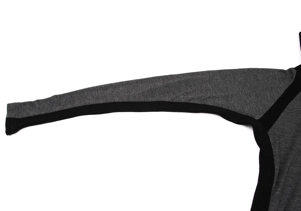 Jean Paul GAULTIER PARIS. Rib Switching Charcoal, Black Turtleneck Knit Top