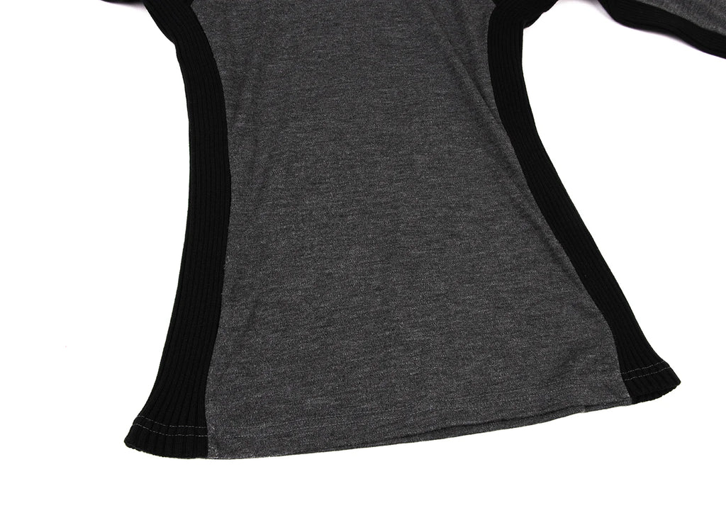 Jean Paul GAULTIER PARIS. Rib Switching Charcoal, Black Turtleneck Knit Top