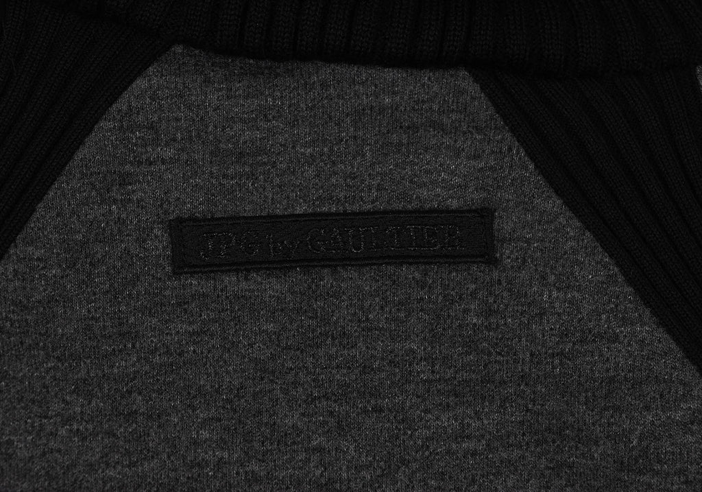 Jean Paul GAULTIER PARIS. Rib Switching Charcoal, Black Turtleneck Knit Top