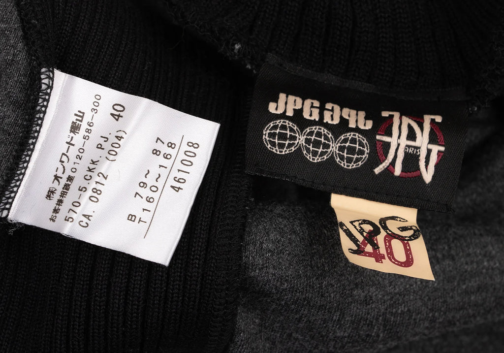 Jean Paul GAULTIER PARIS. Rib Switching Charcoal, Black Turtleneck Knit Top