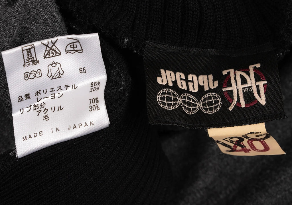 Jean Paul GAULTIER PARIS. Rib Switching Charcoal, Black Turtleneck Knit Top