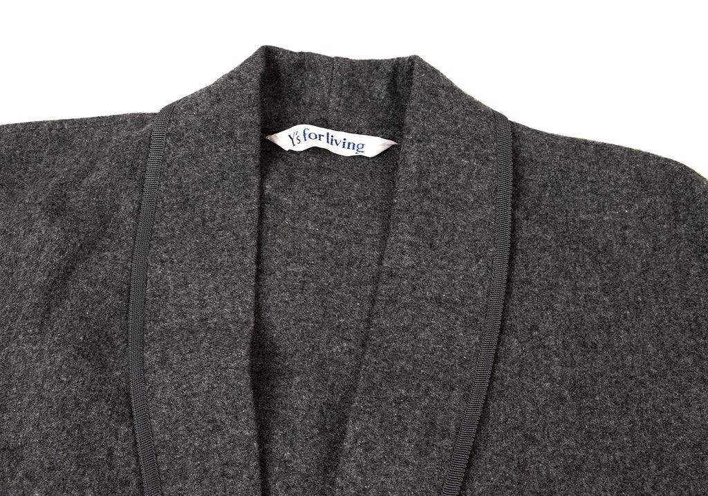 YOHJI YAMAMOTO JAPAN. Y's for living Grey Wool Shawl Collar Piping Long Jacket