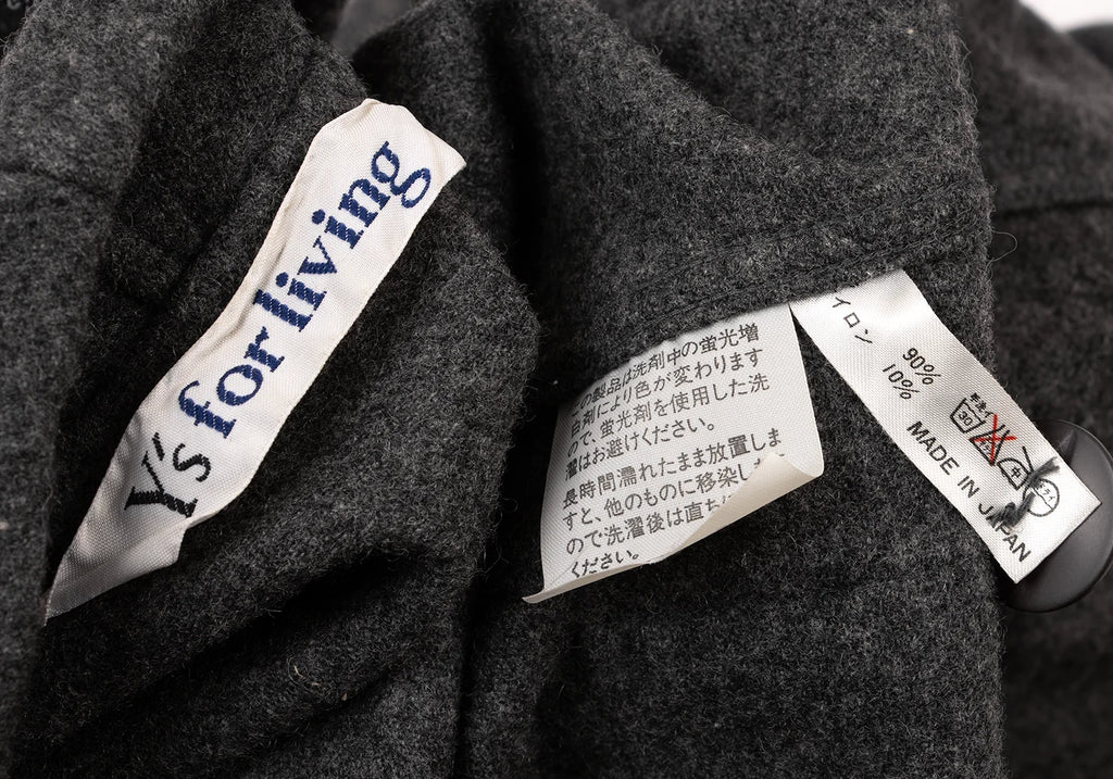 YOHJI YAMAMOTO JAPAN. Y's for living Grey Wool Shawl Collar Piping Long Jacket