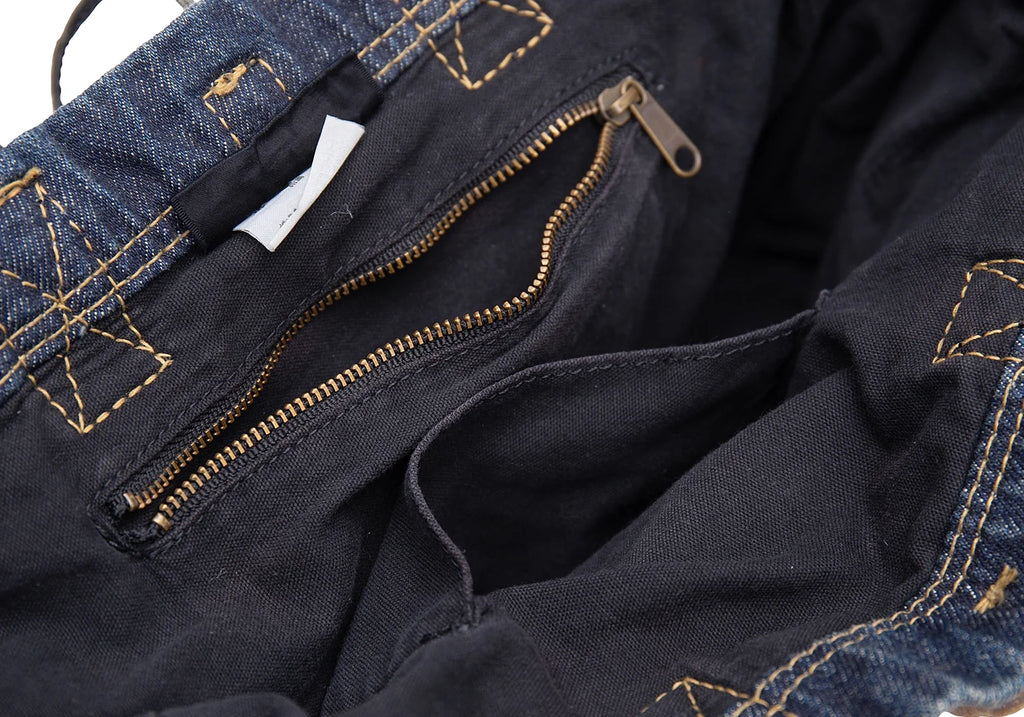 COMME des GARCONS JAPAN. TRICOT. Black Leather Indigo Switching Denim Washed Bag