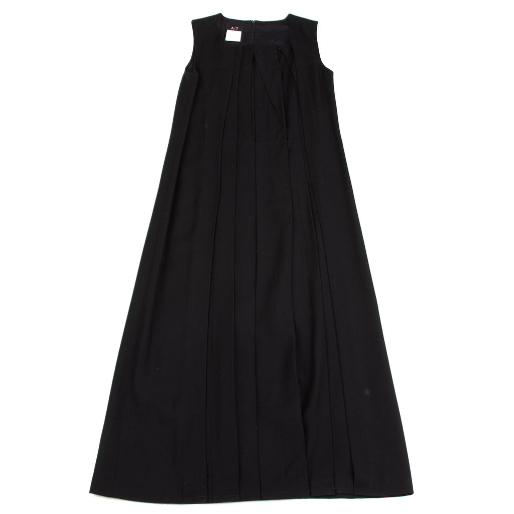 A/T (ATSURO TAYAMA) JAPAN. Navy Wool Pleated Sleeveless Dress