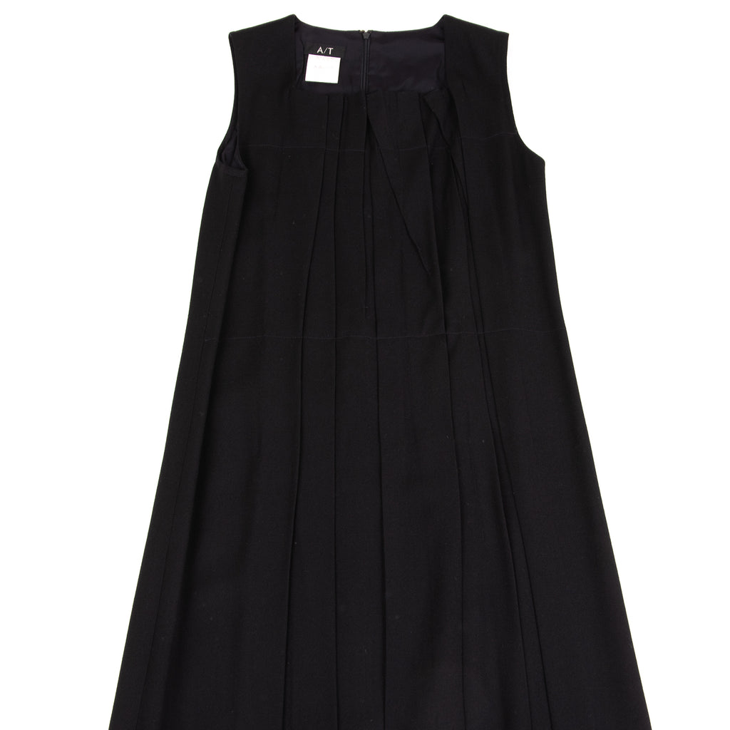 A/T (ATSURO TAYAMA) JAPAN. Navy Wool Pleated Sleeveless Dress