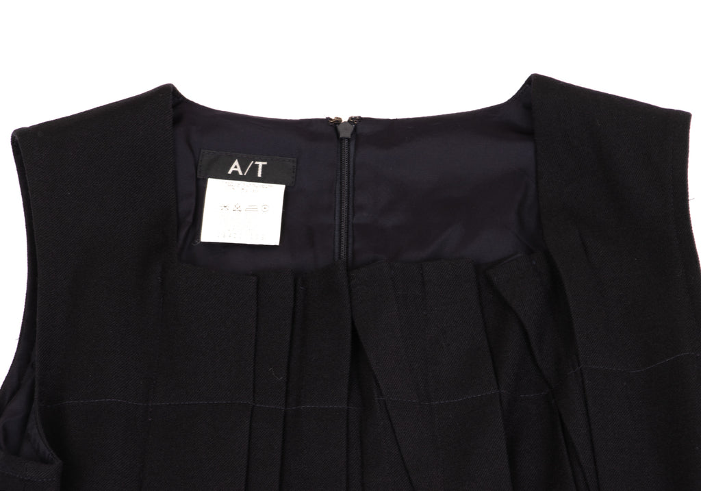 A/T (ATSURO TAYAMA) JAPAN. Navy Wool Pleated Sleeveless Dress