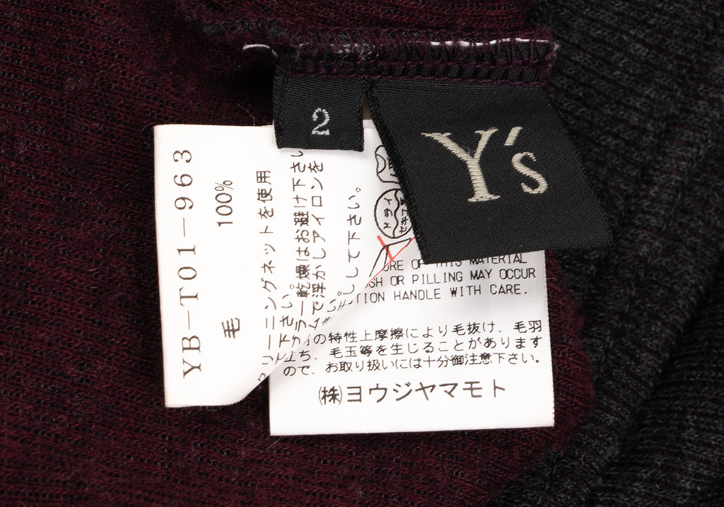 YOHJI YAMAMOTO JAPAN. Y's Charcoal,Bordeaux Bicolor Ribbed Knit