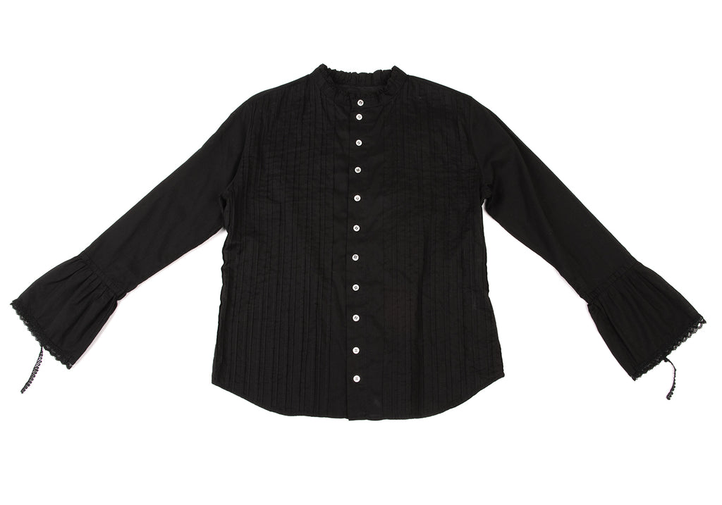 ISSEY MIYAKE JAPAN. sunaokuwahara. Black Pleats Switching Umbrella Sleeve Blouse