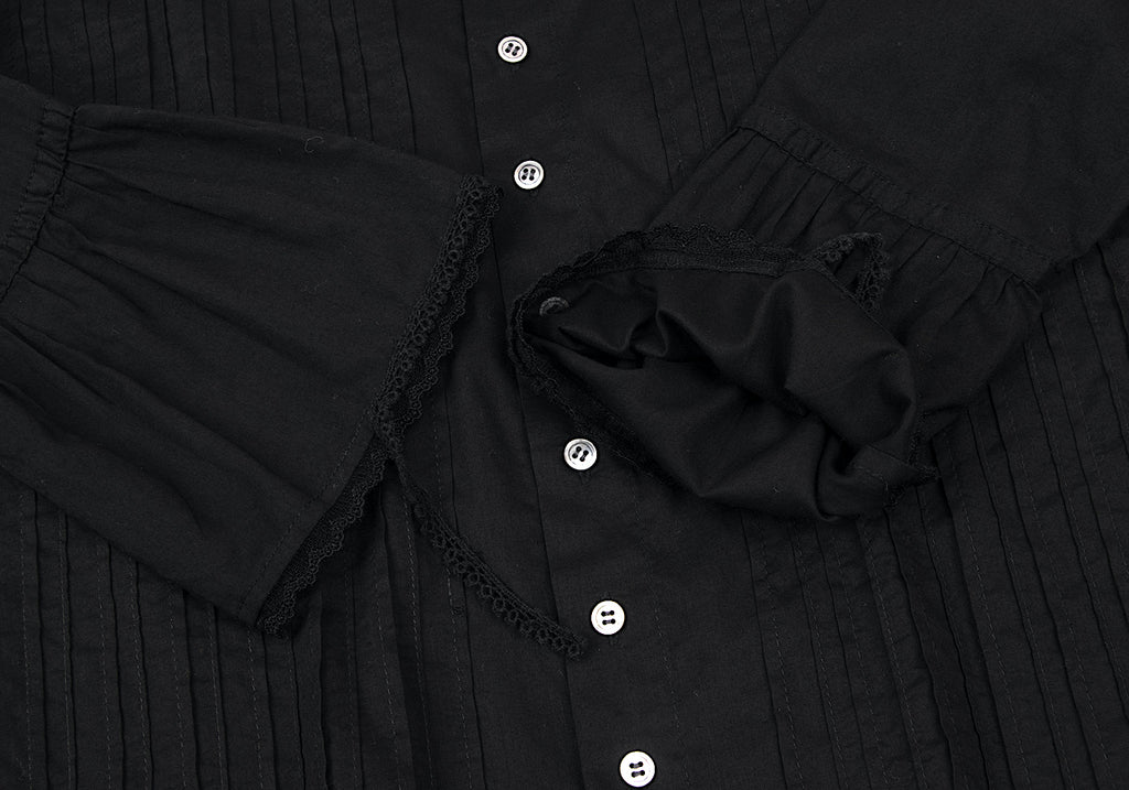 ISSEY MIYAKE JAPAN. sunaokuwahara. Black Pleats Switching Umbrella Sleeve Blouse