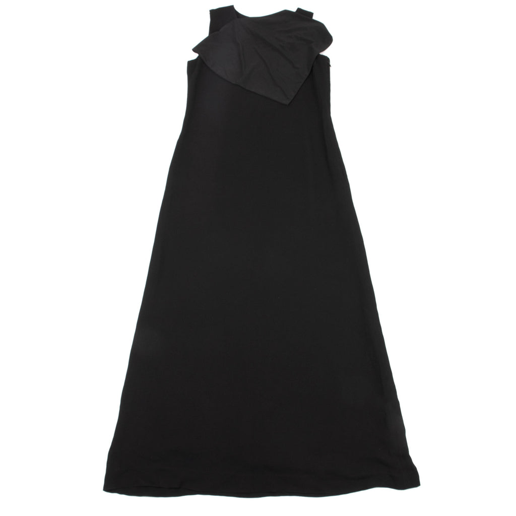 YOHJI YAMAMOTO JAPAN. Y'S WORKSHOP. Black Drape Neck Rayon Sleeveless Dress
