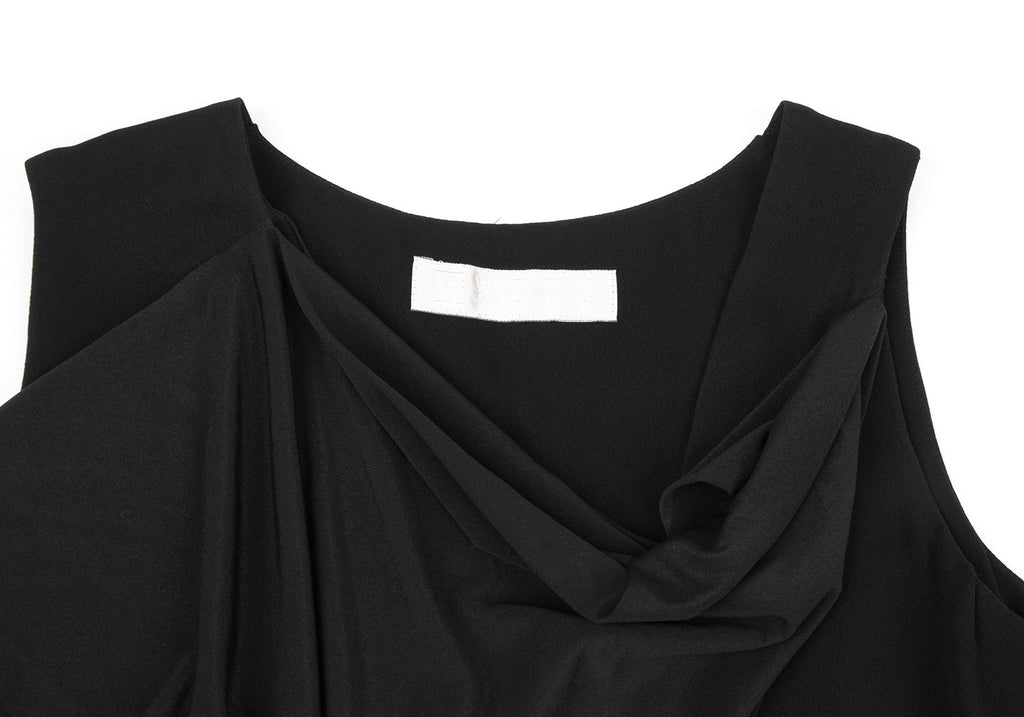 YOHJI YAMAMOTO JAPAN. Y'S WORKSHOP. Black Drape Neck Rayon Sleeveless Dress