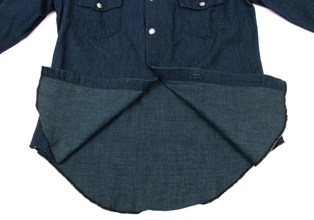 R by 45rpm JAPAN. Indigo Dyed Metallic Button 3/4 Sleeve Blouse