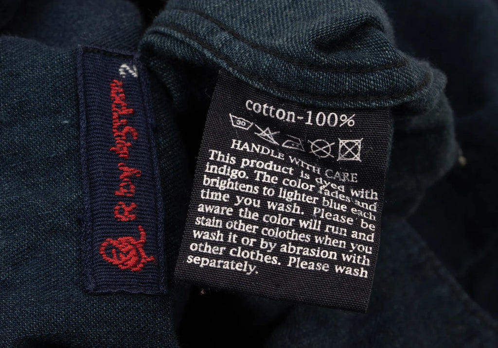 R by 45rpm JAPAN. Indigo Dyed Metallic Button 3/4 Sleeve Blouse
