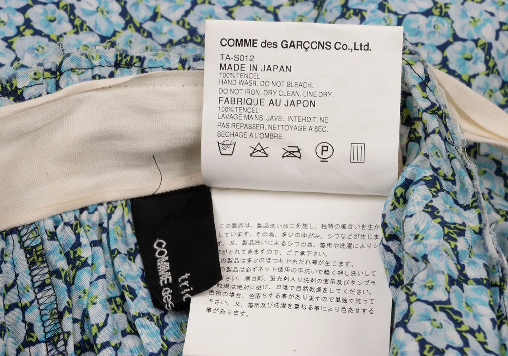 COMME des GARCONS JAPAN. TRICOT. Sky blue Waist Cut-off Washed Floral Wrap Skirt