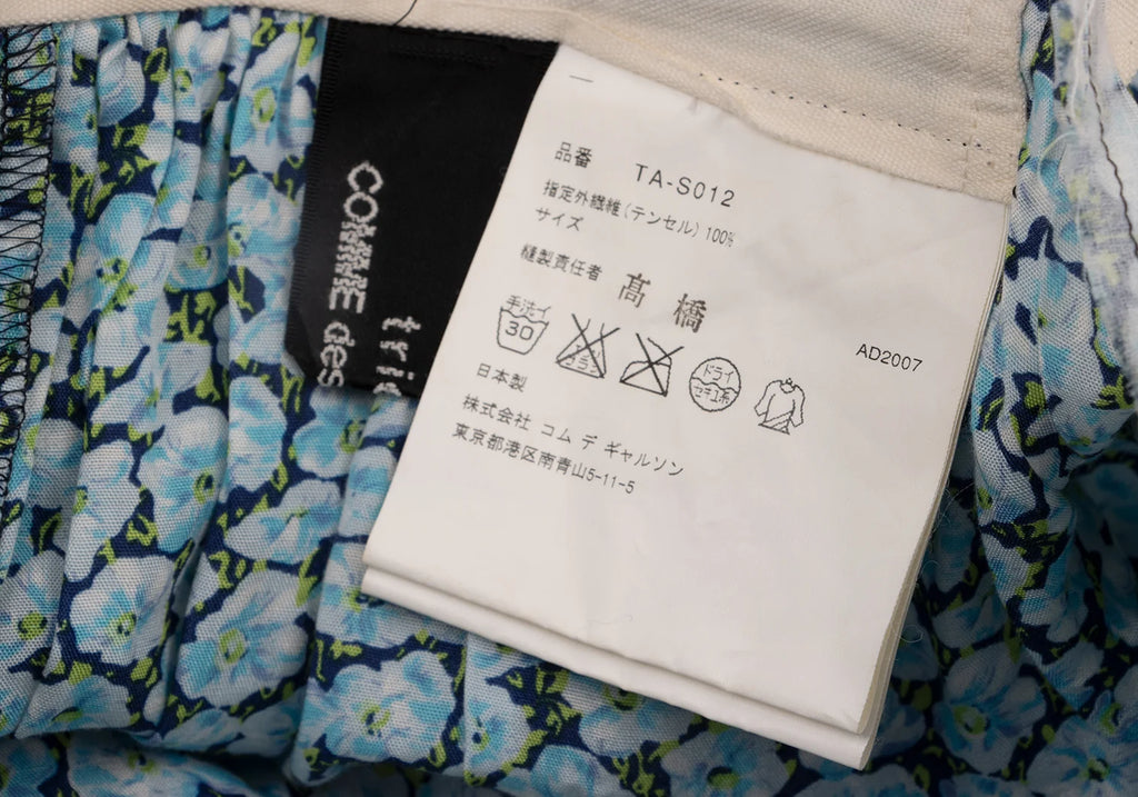 COMME des GARCONS JAPAN. TRICOT. Sky blue Waist Cut-off Washed Floral Wrap Skirt