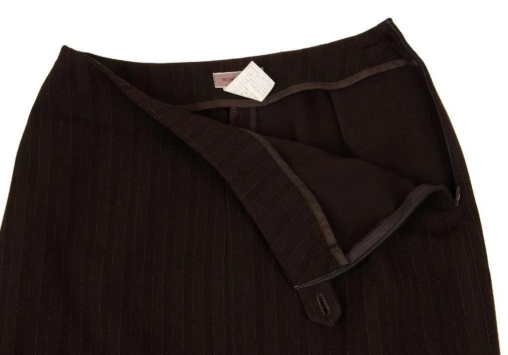 ROMEO GIGLI ITALY. Brown Striped Slit Stretch Skirt