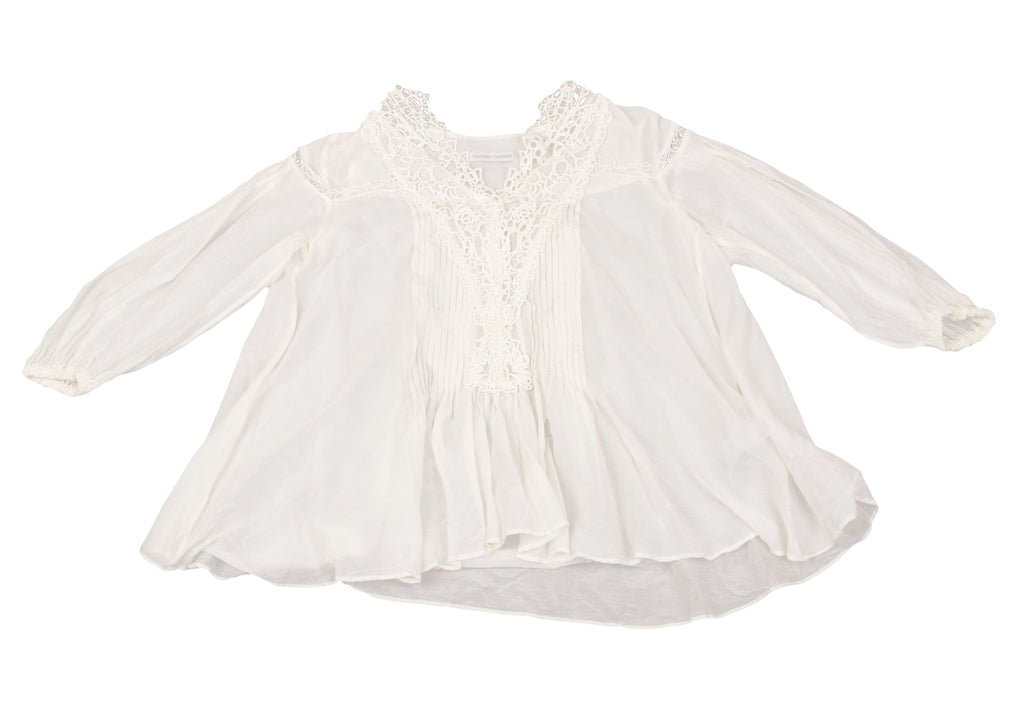 TSUMORI CHISATO JAPAN. White Cotton Silk Lace Switching Top White