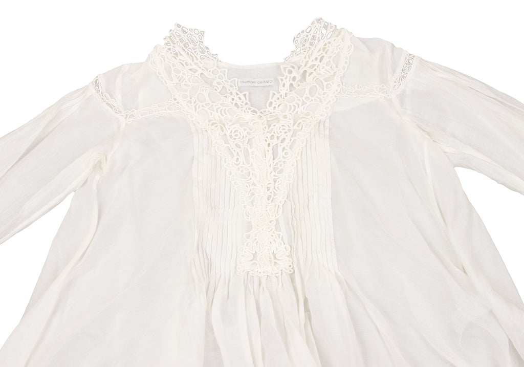 TSUMORI CHISATO JAPAN. White Cotton Silk Lace Switching Top White