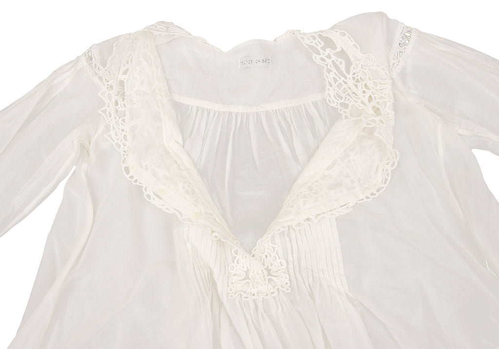 TSUMORI CHISATO JAPAN. White Cotton Silk Lace Switching Top White