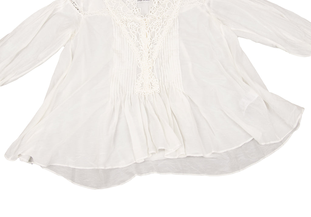 TSUMORI CHISATO JAPAN. White Cotton Silk Lace Switching Top White