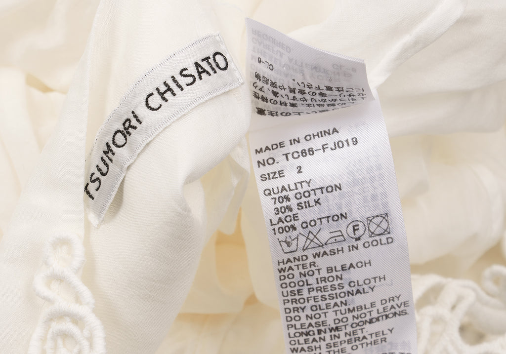 TSUMORI CHISATO JAPAN. White Cotton Silk Lace Switching Top White