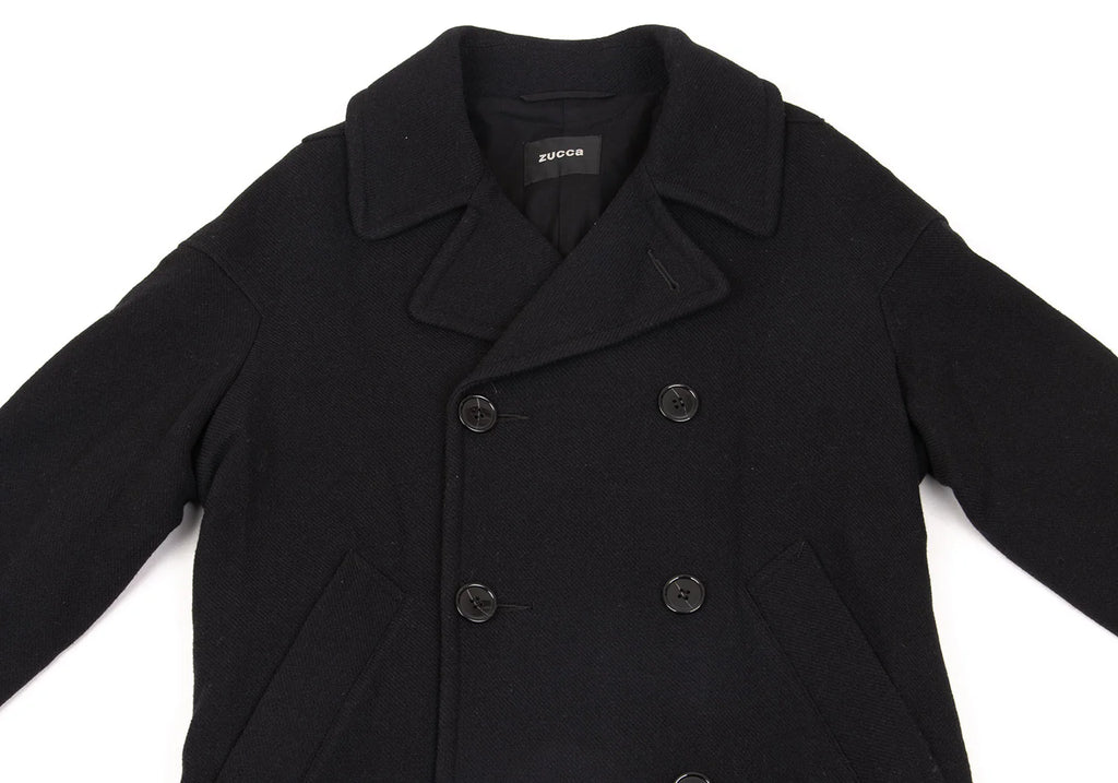 ISSEY MIYAKE JAPAN. zucca Navy Wool Nylon Short Pea Coat