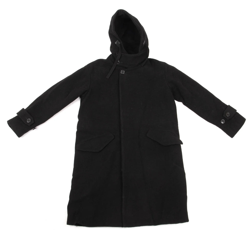 ISSEY MIYAKE JAPAN. zucca Black Wool Melton Hooded Coat