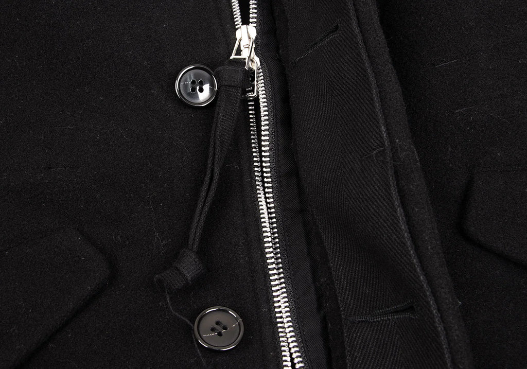 ISSEY MIYAKE JAPAN. zucca Black Wool Melton Hooded Coat