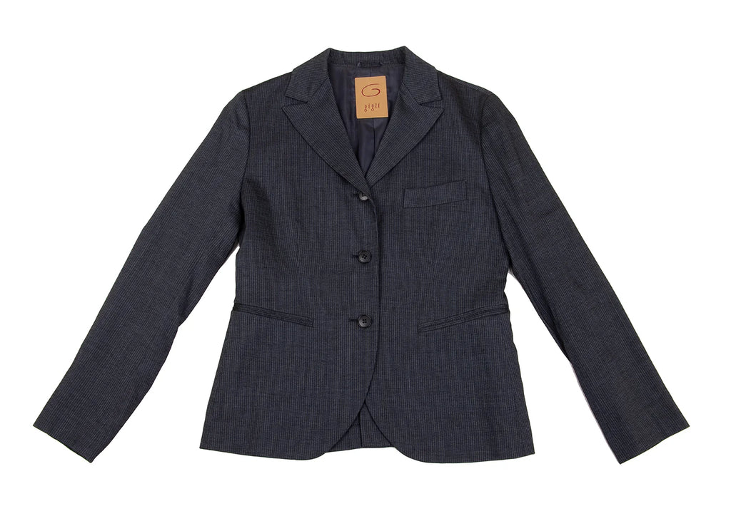 ROMEO GIGLI ITALY. Navy Rayon Wool Pinstripe Jacket