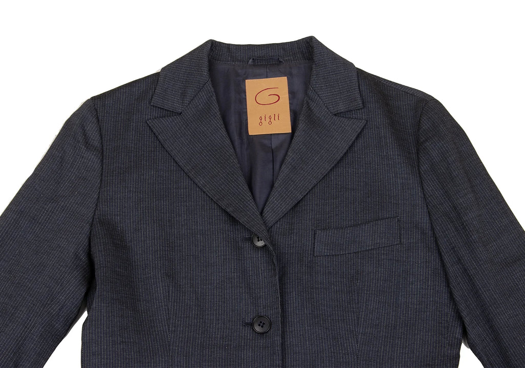 ROMEO GIGLI ITALY. Navy Rayon Wool Pinstripe Jacket